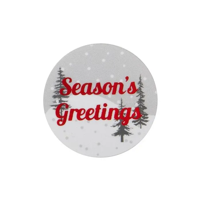 Stickers Round Season's Greetings (Grey/White w/ Red Hot Stamp) 3,8 cm (1 Sheet)