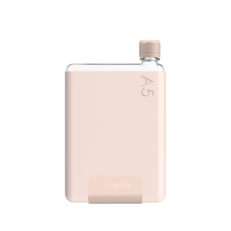 A5 memobottle BUNDLE Rosa | flache TRINK- & WASSERFLASCHE mit SILIKON-HÜLLE | 750ml