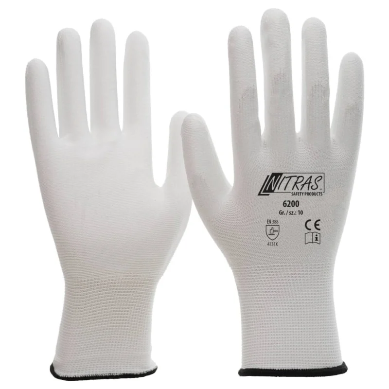 NITRAS Nylon-PU-Handschuhe, weiß 6 (S) – 1 Paar