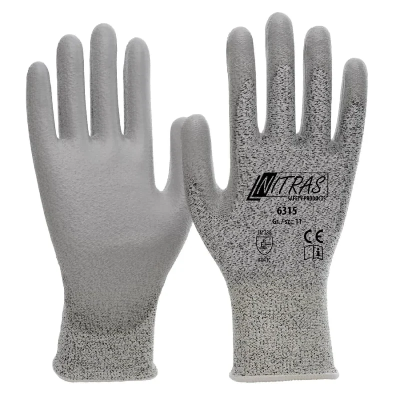 NITRAS Schnittschutzhandschuhe, PU grau Größe S (6) – 1 Packung (10 Paar)