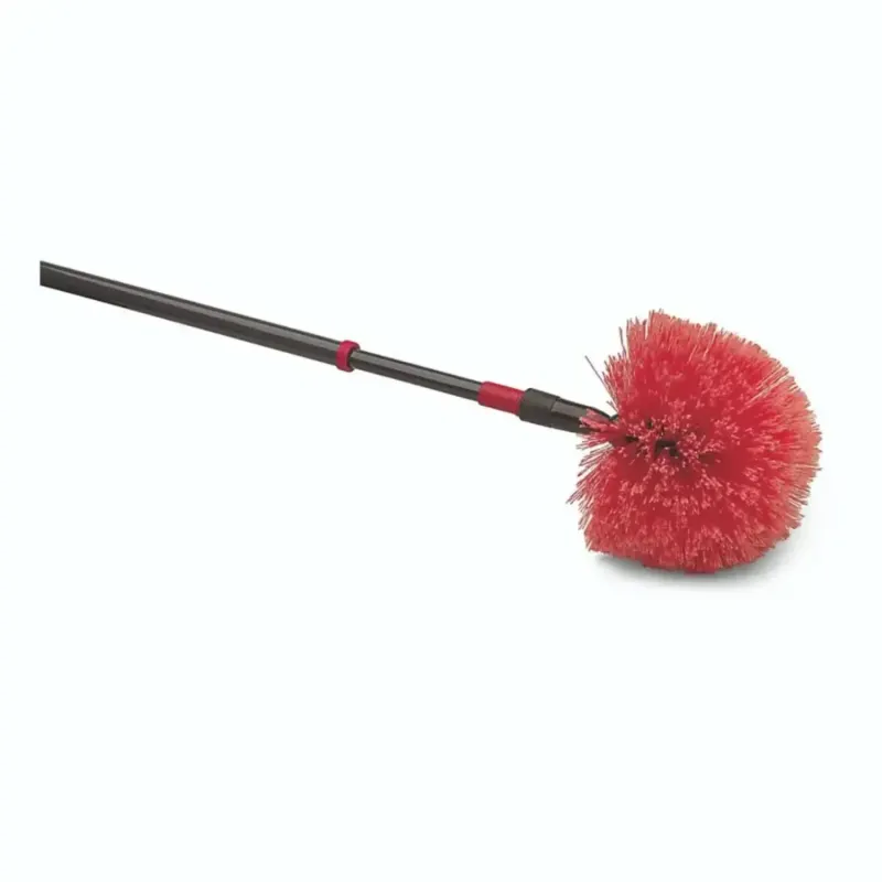 Red bristle reinigungsbürste mit schwarzem griff und roten akzenten für nölle staubbiene mit teleskopstiel