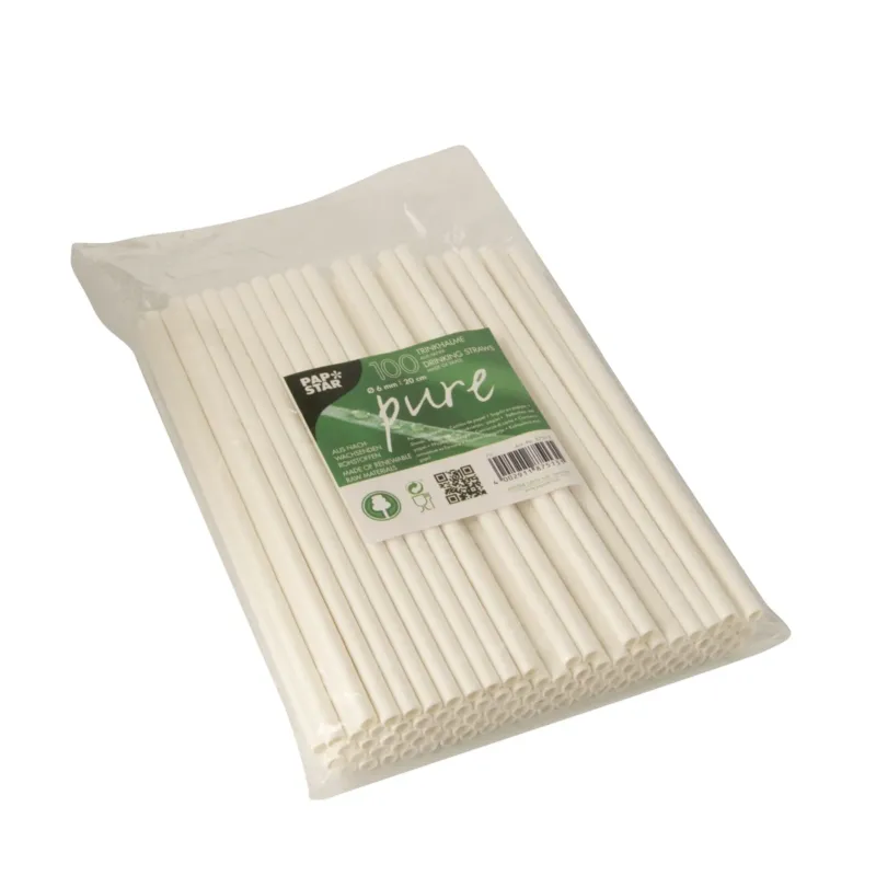 Papstar Pure Trinkhalme, weiß, 20 cm 1 Karton (10 Packungen × 100 Stück)