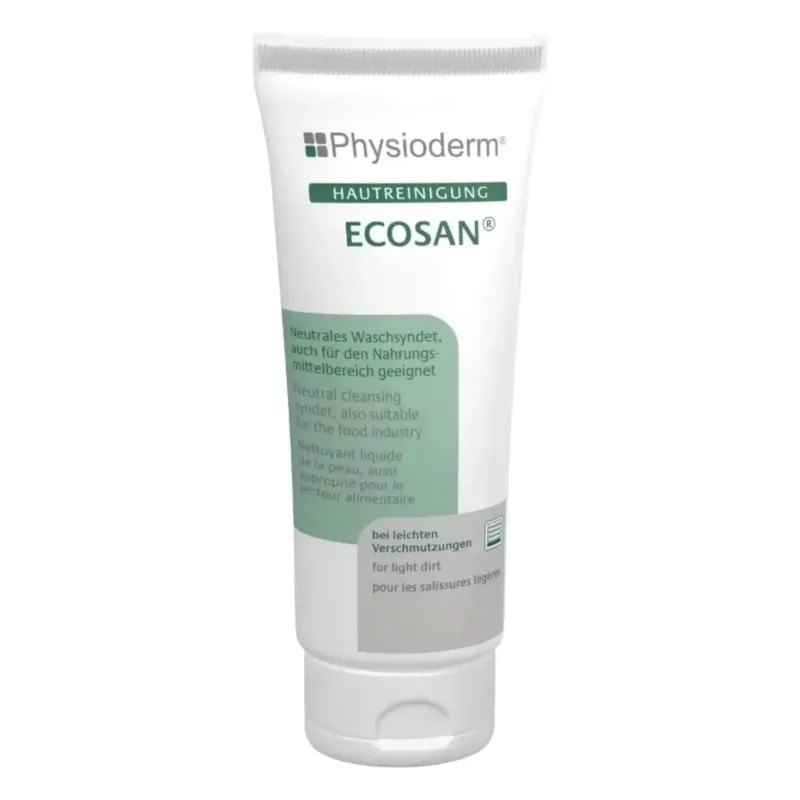 Weiße tube physioderm ecosan neutral reinigungsgel für leichte verschmutzungen geeignet für lebensmittelbereich