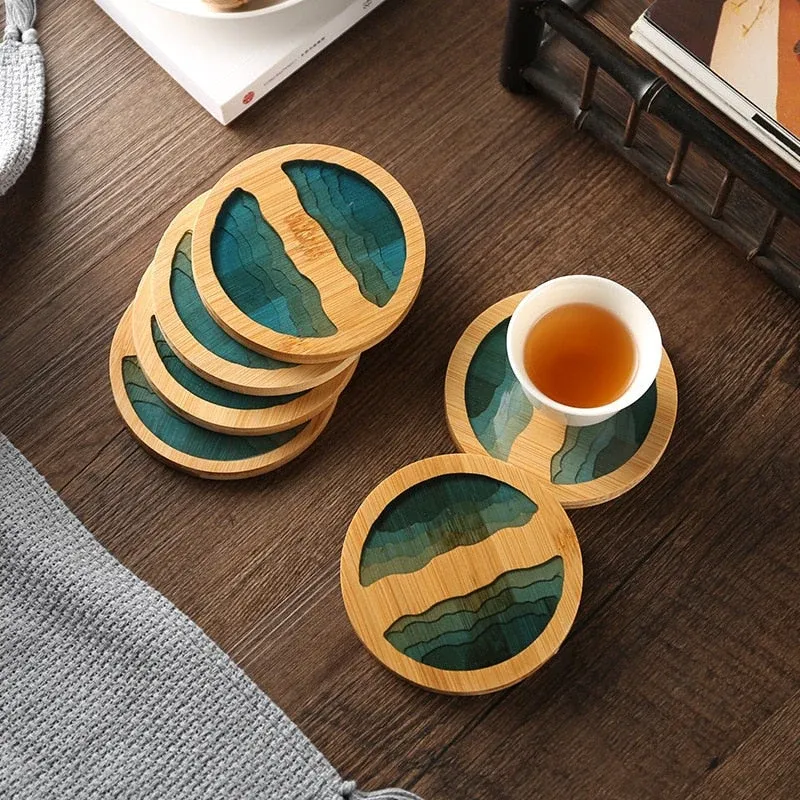 Water Art Insulated Bamboo Coasters - Image 0