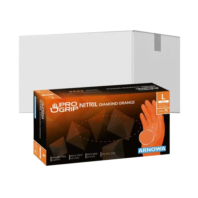 PROGRIP Nitril Diamond Orange Einmalhandschuhe, puderfrei, orange L / Karton (10 Packungen × 50 Stück)