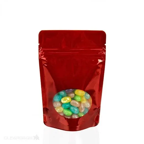 Stand Up Pouches Red with oval Window 10x6x15cm | 57 grams