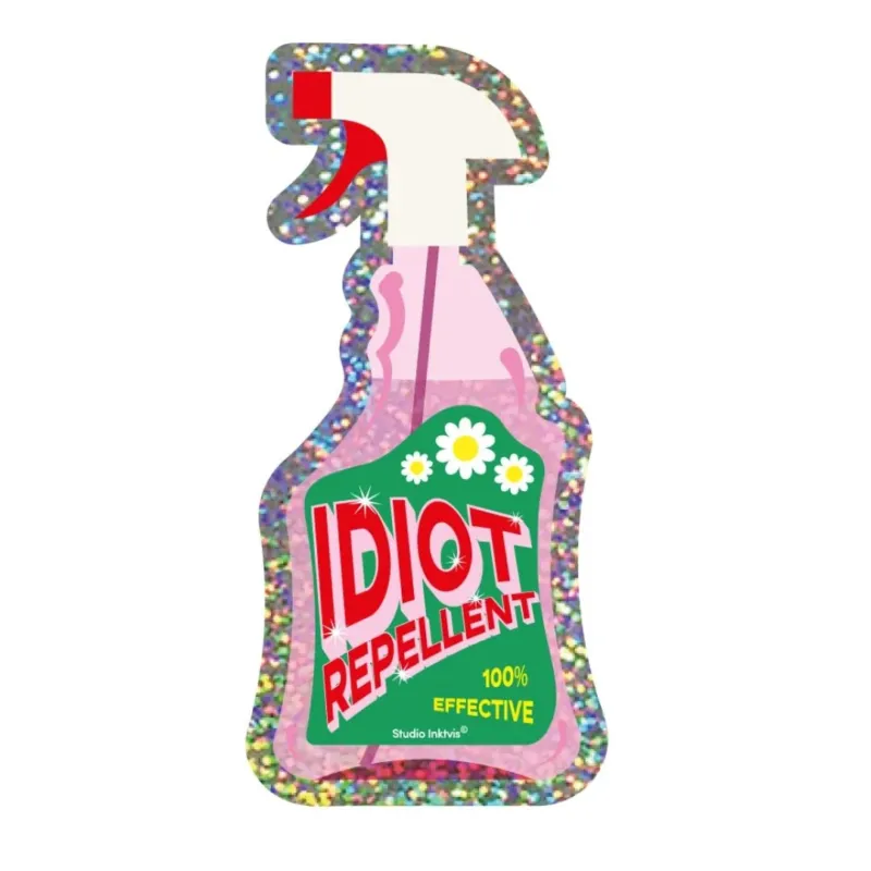 Glitzer-Sticker | Aufkleber 'Idiot Repellent Spray'