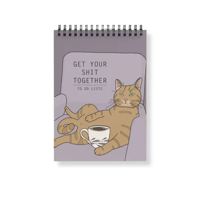 To Do Liste DIN A6, Ringbindung 'Katze mit Kaffeetasse'