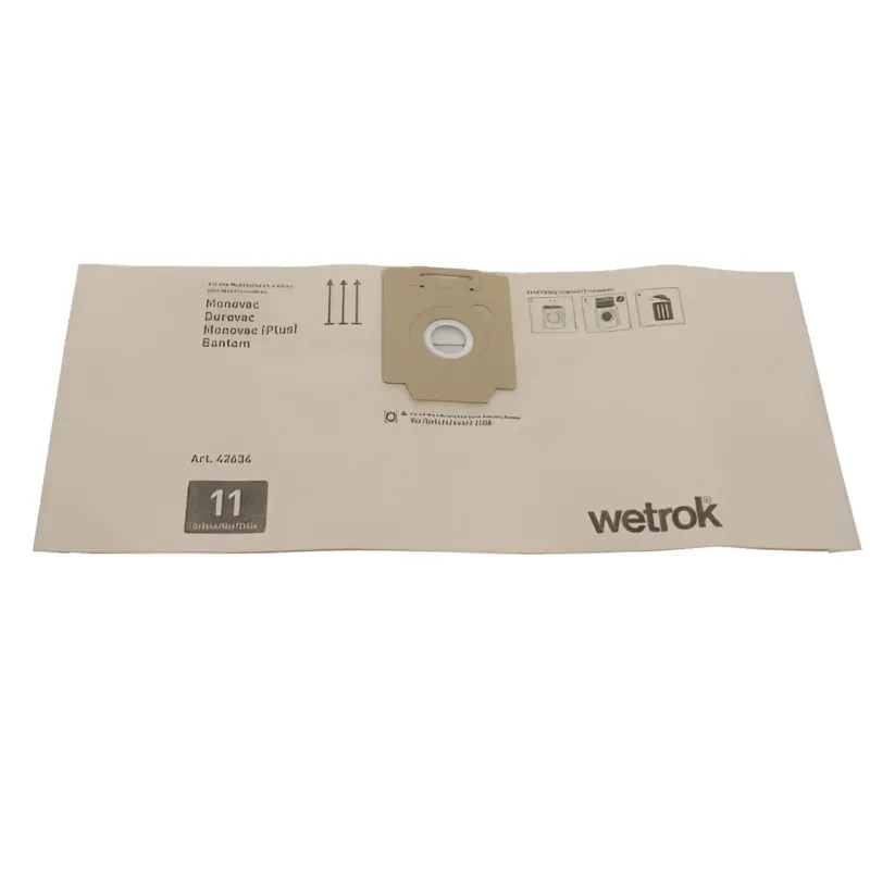 Beiger papier staubsaugerbeutel wetrok comfort monovac durovac 11l mit verstärktem obenflap und zentraler rundöffnung